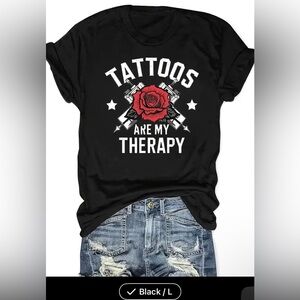 Black Graphic Tee with Red Rose Design